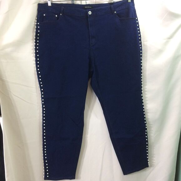 Ashley Stewart Womens Jeans Dark Wash Pearl Trim Plus Size 28 Stretch - Picture 1 of 5